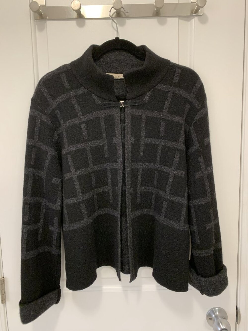 Chiaramente Italian Wool Blend Geometric Cardigan Jacket Collar Buckle - Large